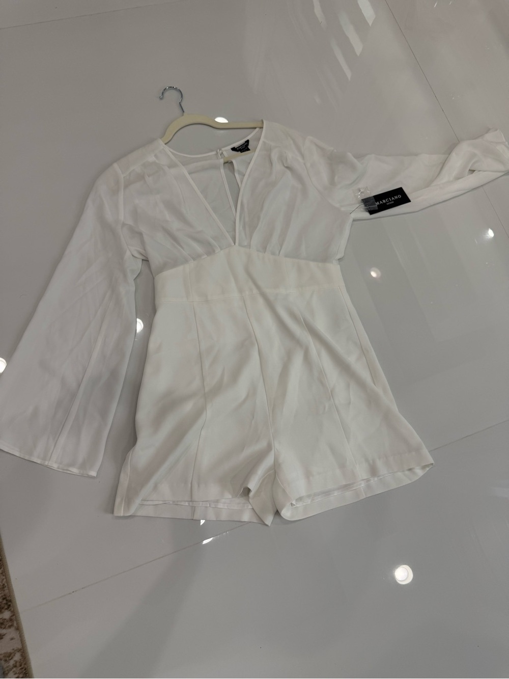 Marciano White V-Neck Long Sleeve Romper